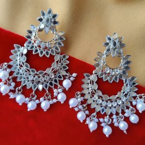 Silver Bloom Pearl Chandbali Earrings