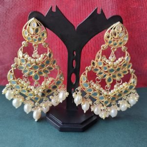 Royal Layered Chandbali Earrings with Green Enamel & Pearls