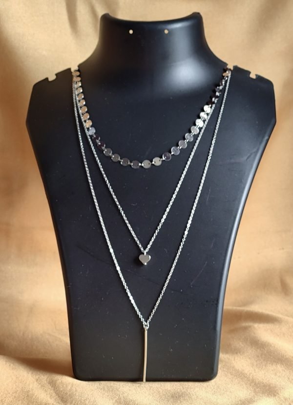 Elegant Layered Silver Necklace with Heart & Bar Pendant