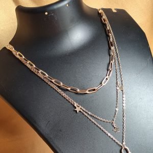 Layered Star & Lock Pendant Chain Necklace