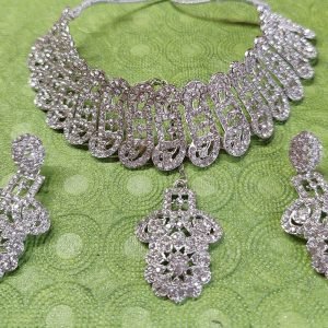 Sparkling Silver Plated Choker Necklace Set with Earrings