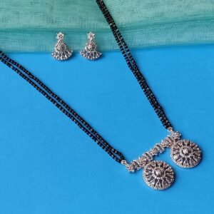 Traditional Double-Layer Mangalsutra with Round Pendant & Earrings