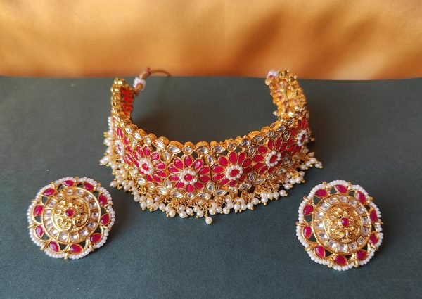 Floral Kundan Choker Necklace with Matching Earrings