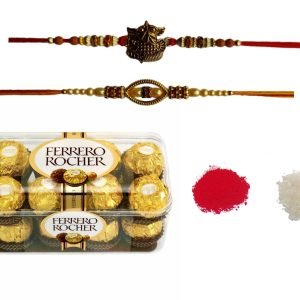 Premium Rakhi Gift Hamper with Ferrero Rocher Chocolates & Traditional Ritual Essentials