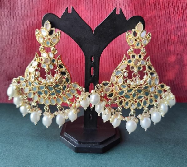 Royal Kundan Chandbali Earrings with Pearl Drops