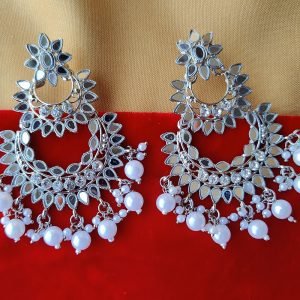 Elegant Silver Chandbali Earrings with Pearl Drops