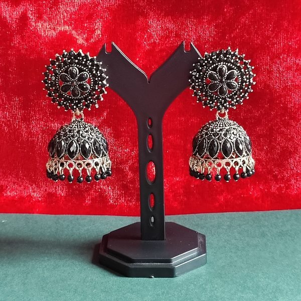 Classic Black Stone Jhumka Earrings