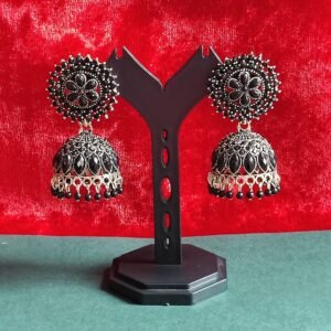 Classic Black Stone Jhumka Earrings