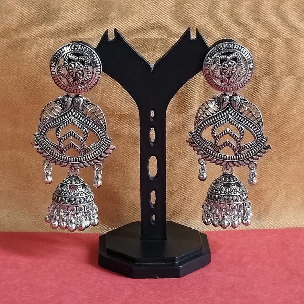 Oxidised Silver Traditional Jhumka Earrings
