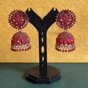 Radiant Red Stone Jhumka Earrings