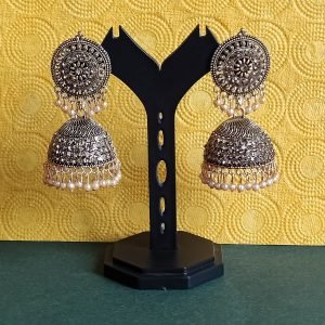 Traditional Antique Golden Jhumka Earrings with Pearl Detailing