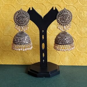 Traditional Antique Golden Jhumka Earrings with Pearl Detailing