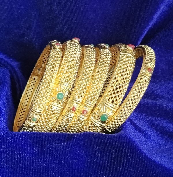 Traditional Gold-Plated Bangles with Stone Detailing