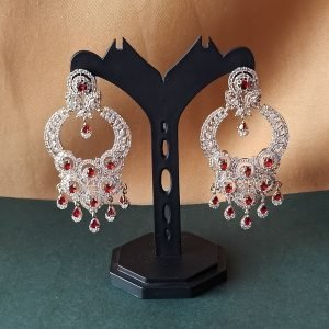 Silver Crystal Chandelier Earrings with Pink Stones