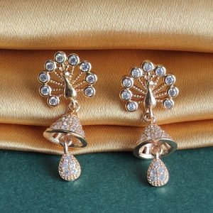 Golden Peacock Design Stone-Studded Earrings