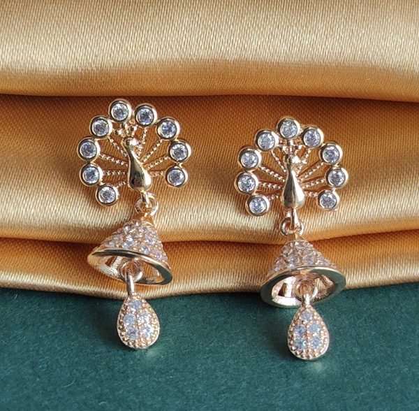 Golden Peacock Design Stone-Studded Earrings