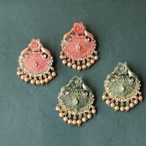 Floral Design Enamel Earrings with Pearl Drops