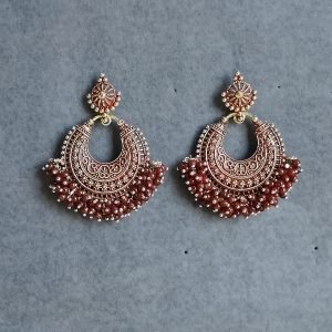 Antique Maroon Hoop Earrings with Maroon Bead Work