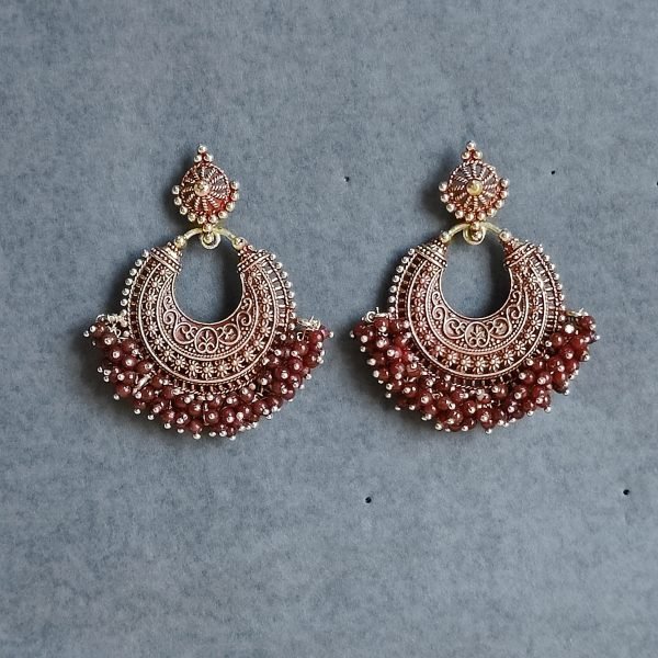 Antique Maroon Hoop Earrings with Maroon Bead Work