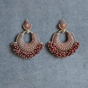 Antique Maroon Hoop Earrings with Maroon Bead Work