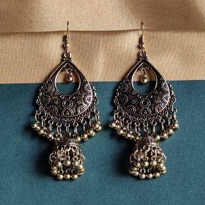 Antique Gold Oval Jhumka Earrings