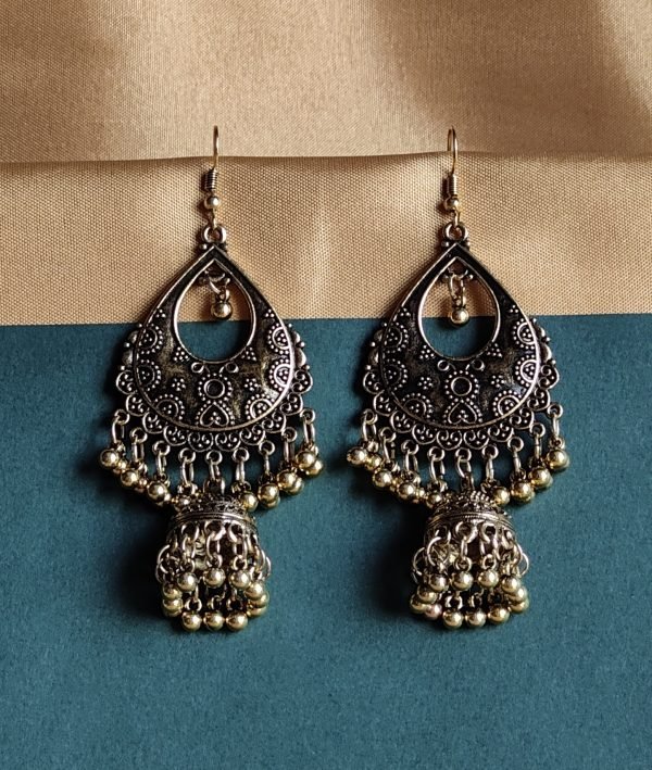 Antique Gold Oval Jhumka Earrings