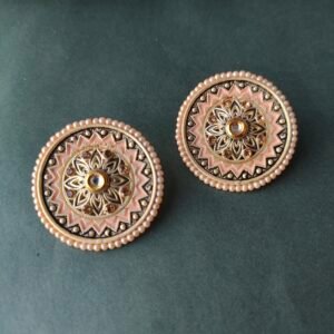 Elegant Round Meenakari Stud Earrings with Pearl Border