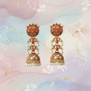 Elegant Enamelled Jhumka Earrings with Kundan Detailing & Pearl Drops