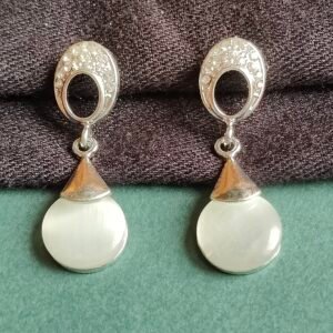 Elegant Silver-Toned Oval Drop Earrings For Women