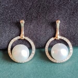 Classic Pearl Circle Drop Earrings with Crystal Studded Halo