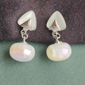 Contemporary Opal Pearl Drop Earrings with Geometric Stud