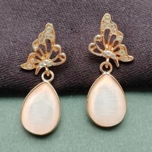 Butterfly Motif Teardrop Opal Earrings with Crystal Detailing