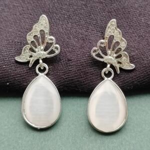 Butterfly Design Teardrop Opal Earrings with Crystal Accents