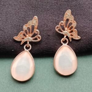Butterfly Motif Teardrop Opal Earrings with Crystal Detailing | Rose Gold Finish Elegant Danglers