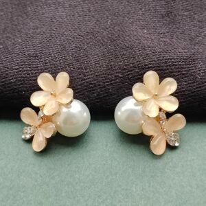 Chic Peach Floral Pearl Stud Earrings for Women