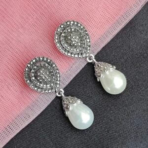 Classic Silver Teardrop Pearl Drop Earrings for Women