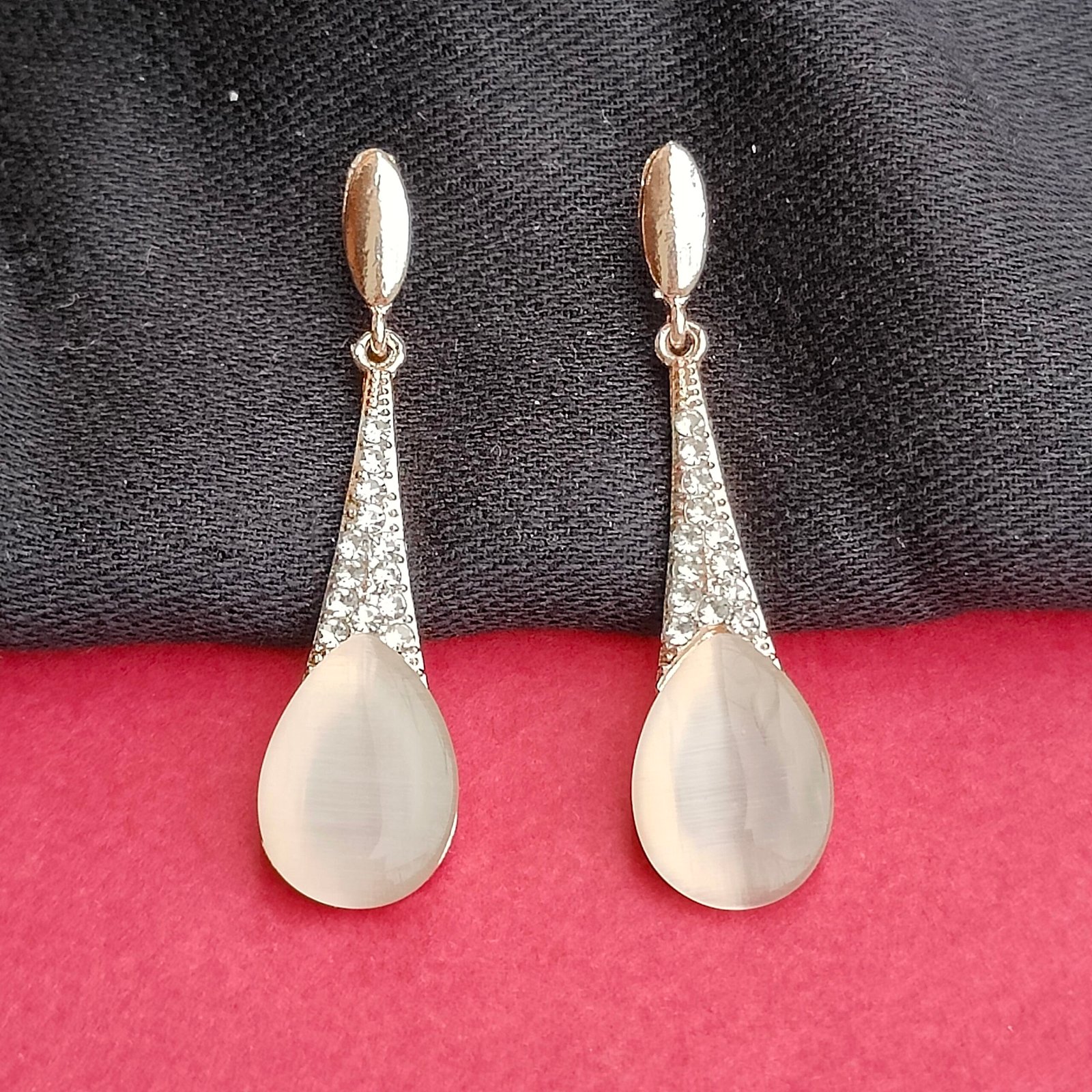 Elegant Rose Gold Teardrop Earrings with Crystal Studded Design