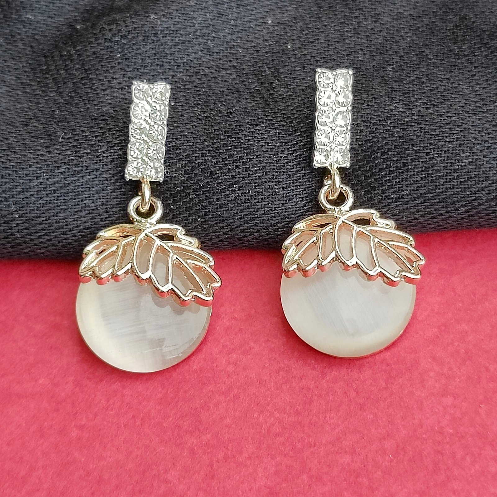 Elegant Rose Gold Leaf Drop Earrings with Crystal Stud