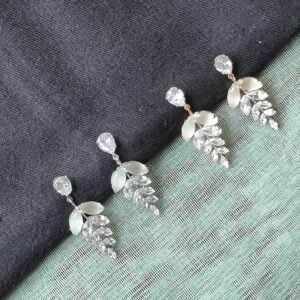 Elegant Leaf Design Crystal Silver & Rose Gold Drop Earrings