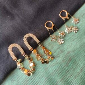 Statement Sequin Hoop & Floral Dangler Earrings – Gold Finish