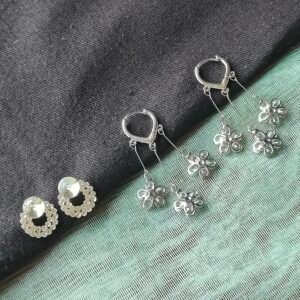 Elegant Silver Floral Dangler & Crystal Stud Earrings Combo