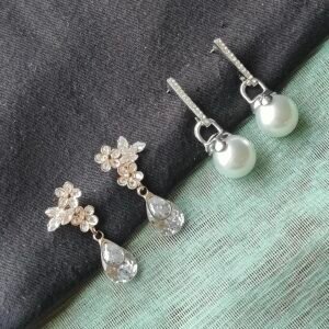 Elegant Pearl Drop Earrings with Crystal Bar Design