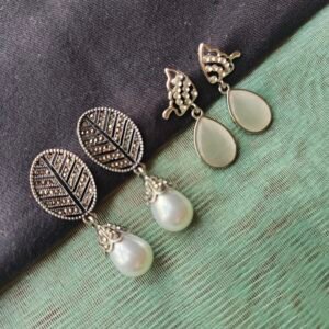 Elegant Butterfly Teardrop Earrings with Pearl Finish & Crystal Studs