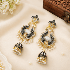 Traditional Black & Gold Meenakari Jhumka Earrings for Women