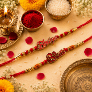 Bhaiya & Bhai Designer Rakhi Combo Roli & Chawal Pack