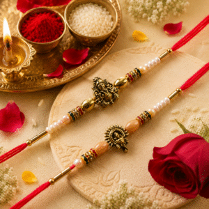 Bhaiya & Bhai Designer Rakhi Combo with Roli & Chawal Pack