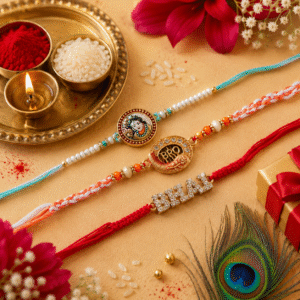 Designer Rakhi Set of 3 for Brother Combo Roli & Chawal Pack