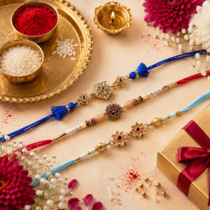 Designer Rakhi Set of 3 for Brother combo Roli & Chawal Pack