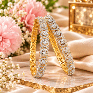 Gold-Tone CZ Chain-Link Bangles Set Size-2.6