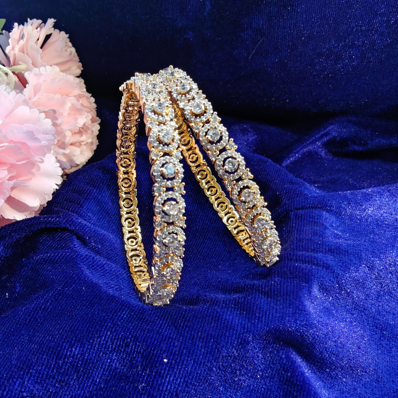 Gold-Tone CZ Chain-Link Bangles Set Size-2.6 - Image 2